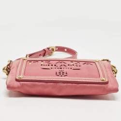 Prada Pink Nylon and Saffiano Leather Flat Zip Crossbody Bag
