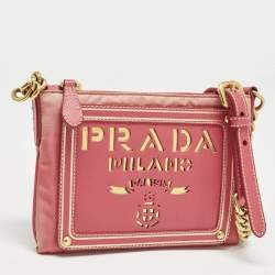 Prada Pink Nylon and Saffiano Leather Flat Zip Crossbody Bag