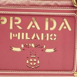 Prada Pink Nylon and Saffiano Leather Flat Zip Crossbody Bag