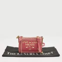 Prada Pink Nylon and Saffiano Leather Flat Zip Crossbody Bag