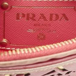 Prada Pink Nylon and Saffiano Leather Flat Zip Crossbody Bag