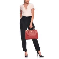 Prada Red Saffiano Leather Large Galleria Double Zip Tote