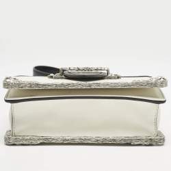 Prada White/Black Saffiano and Leather Crystal Embellished Cahier Crossbody Bag
