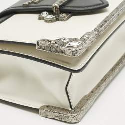 Prada White/Black Saffiano and Leather Crystal Embellished Cahier Crossbody Bag