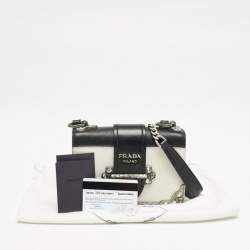 Prada White/Black Saffiano and Leather Crystal Embellished Cahier Crossbody Bag