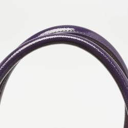 Prada Purple/Grey Saffiano Patent Leather Studded Pyramid Frame Satchel