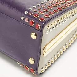 Prada Purple/Grey Saffiano Patent Leather Studded Pyramid Frame Satchel