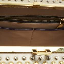 Prada Purple/Grey Saffiano Patent Leather Studded Pyramid Frame Satchel