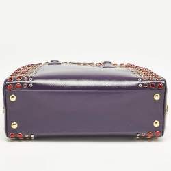 Prada Purple/Grey Saffiano Patent Leather Studded Pyramid Frame Satchel