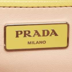 Prada Yellow/Cream Saffiano Patent Leather Small Studded Pyramid Frame Bag