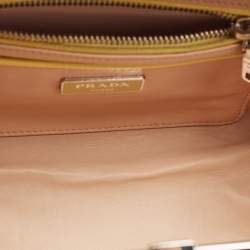 Prada Yellow/Cream Saffiano Patent Leather Small Studded Pyramid Frame Bag