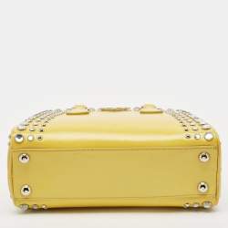 Prada Yellow/Cream Saffiano Patent Leather Small Studded Pyramid Frame Bag