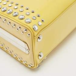 Prada Yellow/Cream Saffiano Patent Leather Small Studded Pyramid Frame Bag
