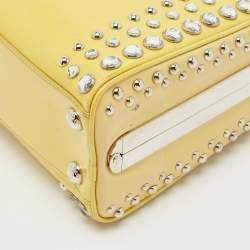 Prada Yellow/Cream Saffiano Patent Leather Small Studded Pyramid Frame Bag