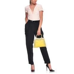 Prada Yellow/Cream Saffiano Patent Leather Small Studded Pyramid Frame Bag