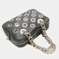 Prada Black Vitello Daino Grommet Chain Handbag