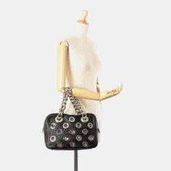 Prada Black Vitello Daino Grommet Chain Handbag