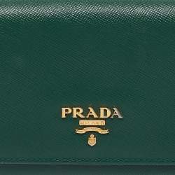 Prada Green Leather Logo Flap Continental Wallet