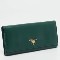Prada Green Leather Logo Flap Continental Wallet