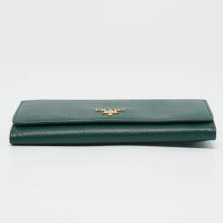 Prada Green Leather Logo Flap Continental Wallet