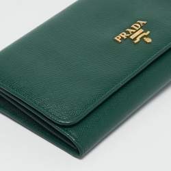 Prada Green Leather Logo Flap Continental Wallet