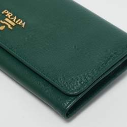 Prada Green Leather Logo Flap Continental Wallet