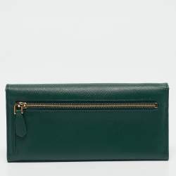 Prada Green Leather Logo Flap Continental Wallet