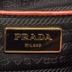 Prada Brick Red Patent Leather Medium Floral Applique Double Zip Tote