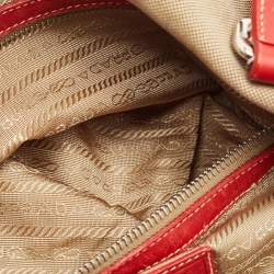 Prada Red/Beige Canvas Logo Jacquard Boston Bag
