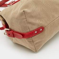 Prada Red/Beige Canvas Logo Jacquard Boston Bag