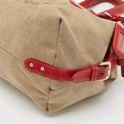 Prada Red/Beige Canvas Logo Jacquard Boston Bag