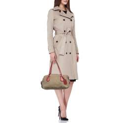Prada Red/Beige Canvas Logo Jacquard Boston Bag