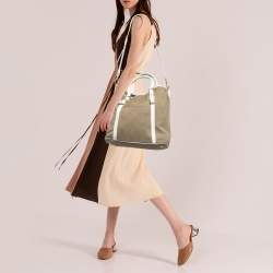 Prada White/Beige Logo Jacquard Canvas and Leather Tote