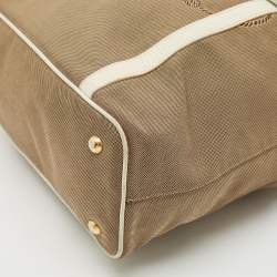 Prada White/Beige Logo Jacquard Canvas and Leather Tote