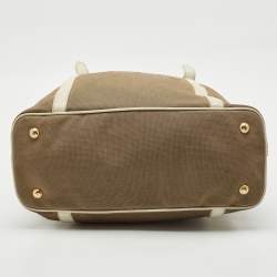 Prada White/Beige Logo Jacquard Canvas and Leather Tote