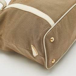 Prada White/Beige Logo Jacquard Canvas and Leather Tote