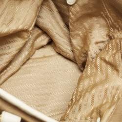 Prada White/Beige Logo Jacquard Canvas and Leather Tote