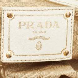 Prada White/Beige Logo Jacquard Canvas and Leather Tote