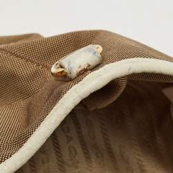 Prada White/Beige Logo Jacquard Canvas and Leather Tote