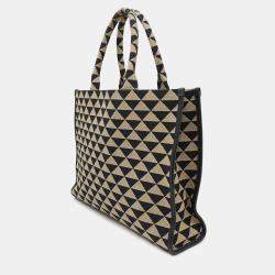 Prada Beige and Black Canvas Symbole Large Tote Bag