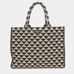 Prada Beige and Black Canvas Symbole Large Tote Bag