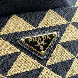 Prada Beige and Black Canvas Symbole Large Tote Bag
