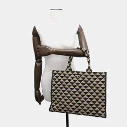 Prada Beige and Black Canvas Symbole Large Tote Bag