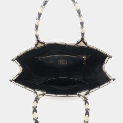 Prada Beige and Black Canvas Symbole Large Tote Bag