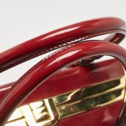 Prada Red Patent Leather Pyramid Frame Satchel