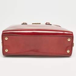 Prada Red Patent Leather Pyramid Frame Satchel
