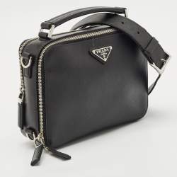 Prada Black Saffiano Leather Medium Brique Shoulder Bag