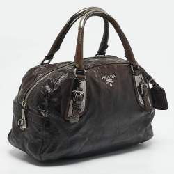 Prada Ombre Brown Crackled Patent Leather Bauletto Bag