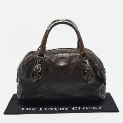 Prada Ombre Brown Crackled Patent Leather Bauletto Bag