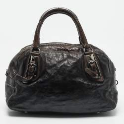 Prada Ombre Brown Crackled Patent Leather Bauletto Bag